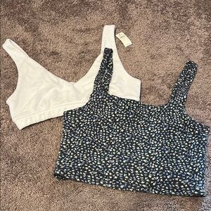 Offline by Aerie white terry lounge bra and American Eagle floral crop tank
